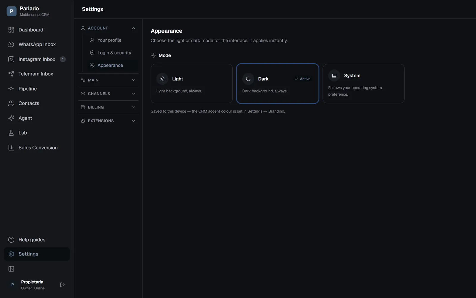 Settings → Appearance
