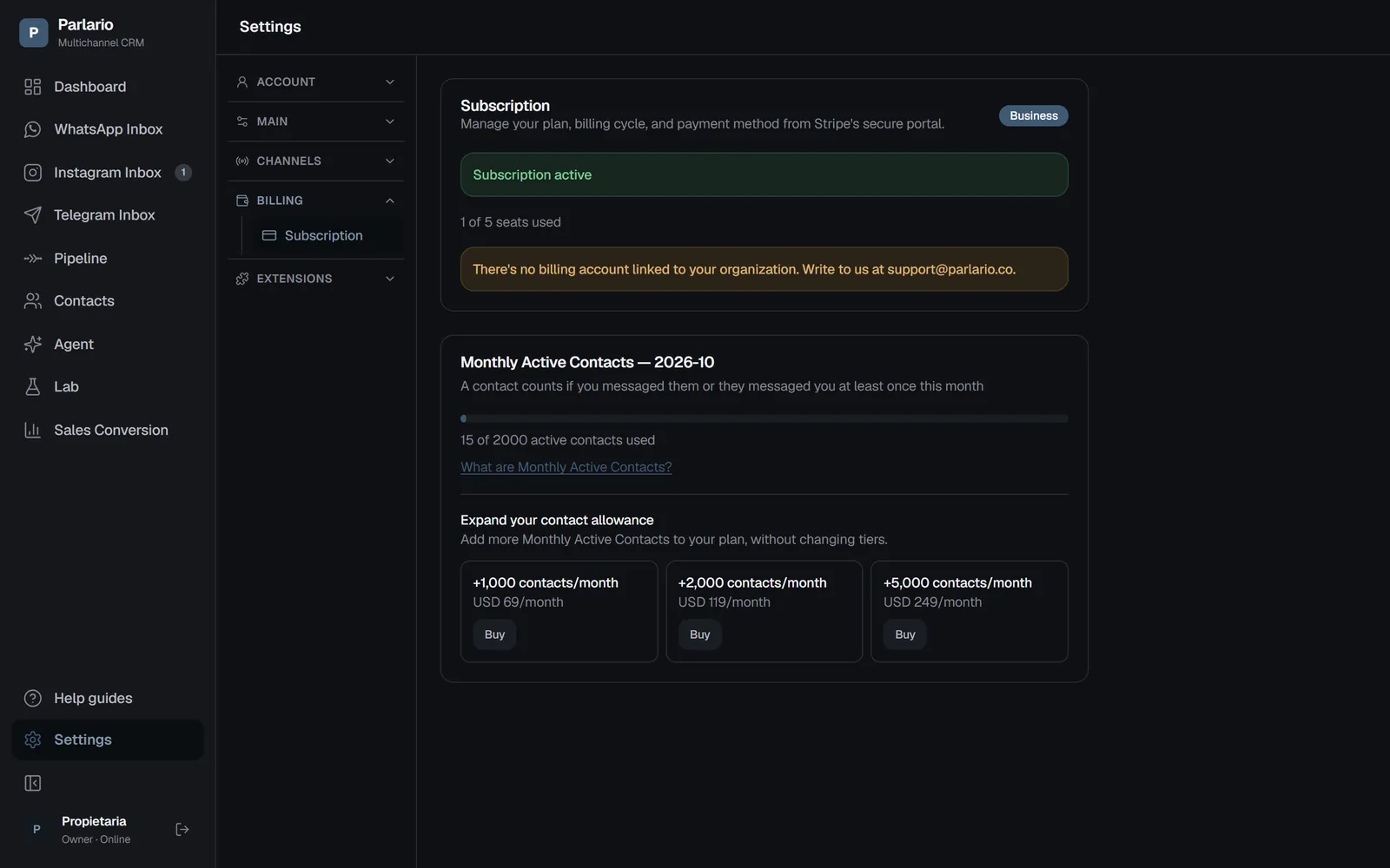 Settings → Subscription