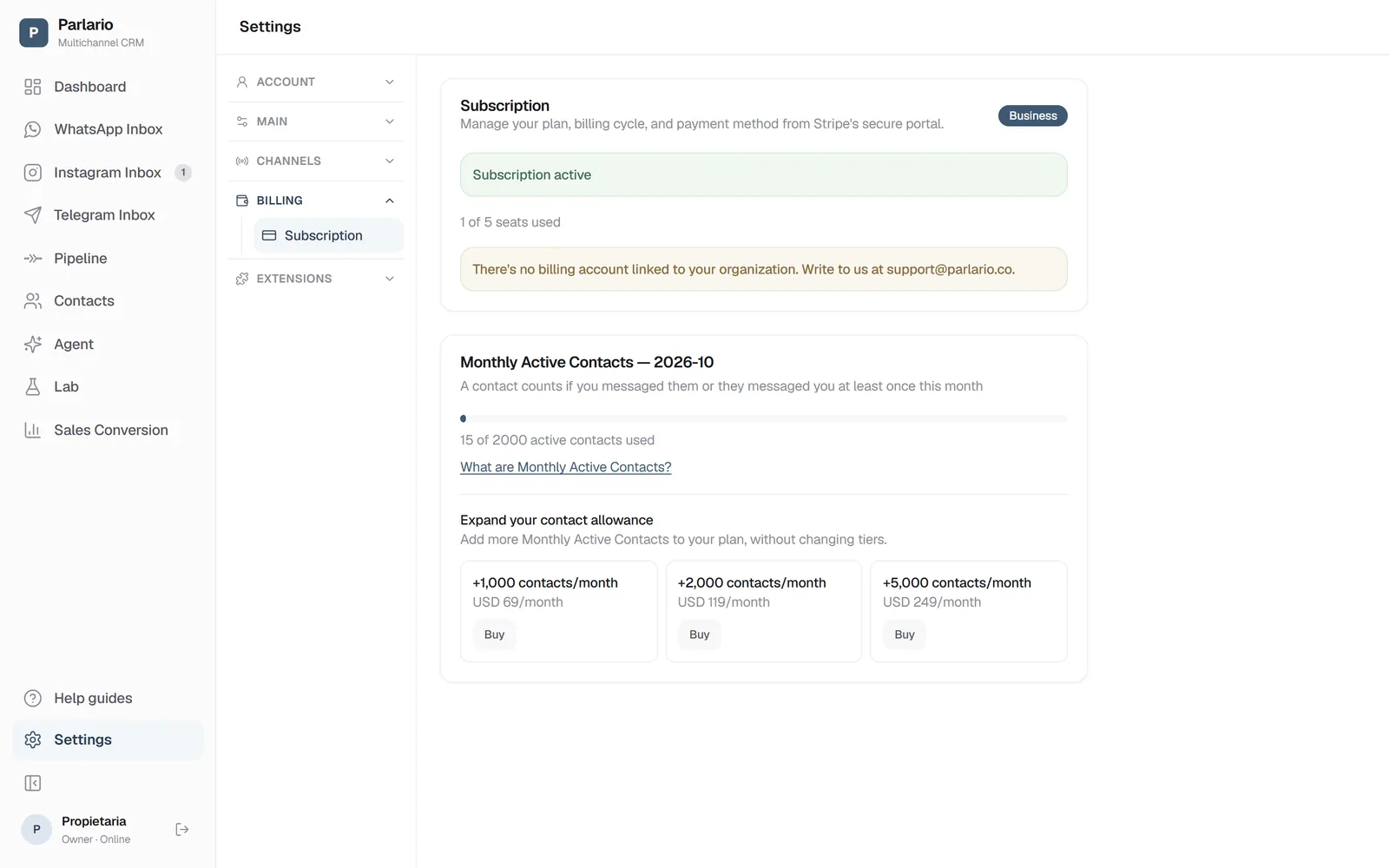 Settings → Subscription