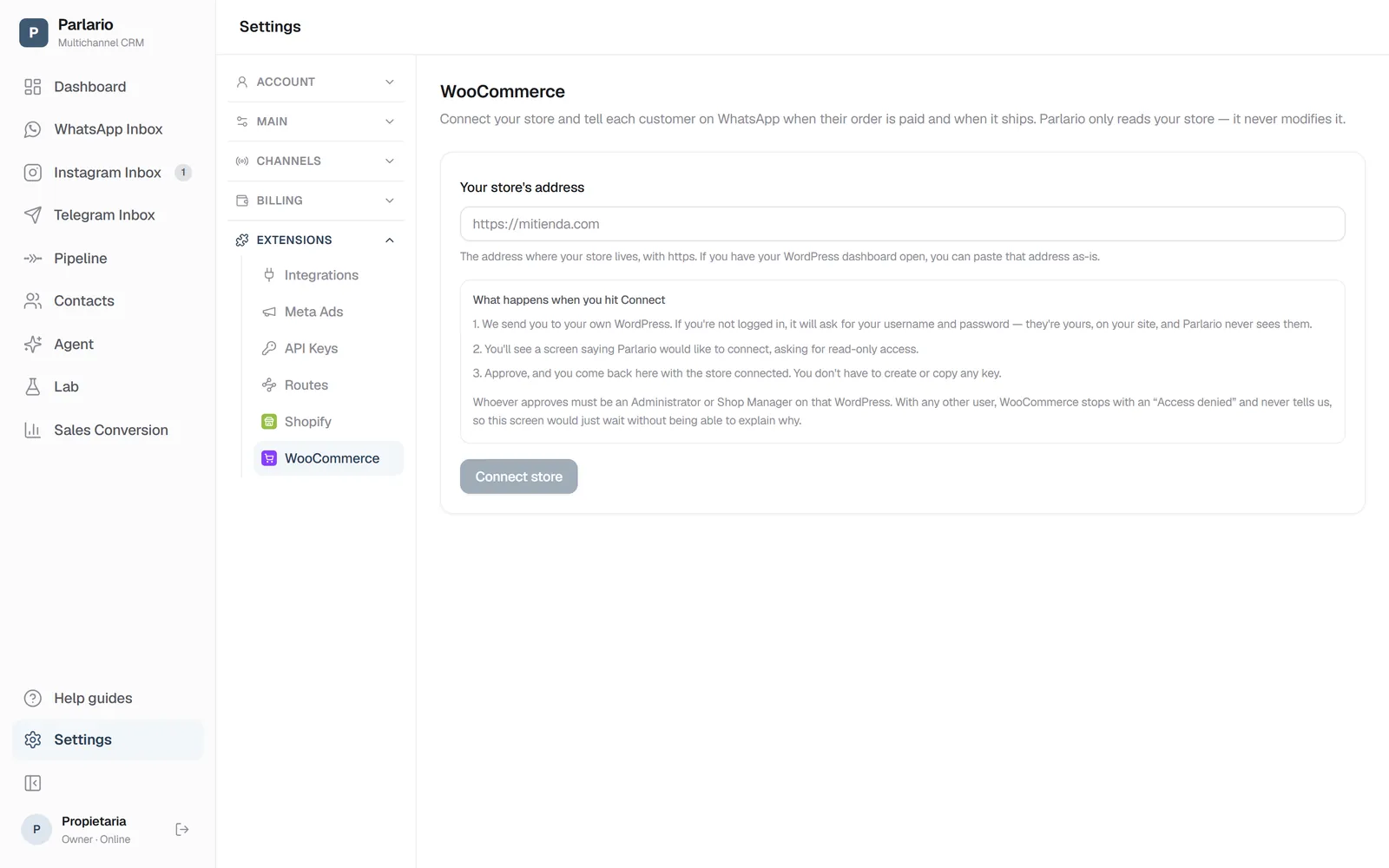 Settings → WooCommerce