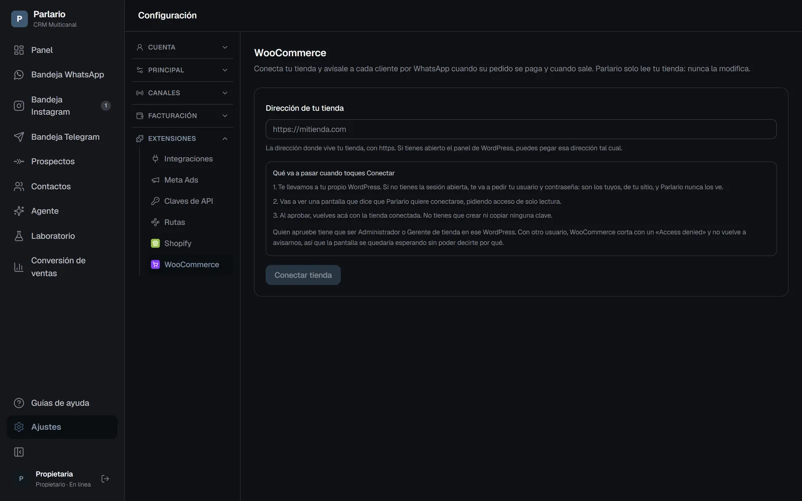 Ajustes → WooCommerce
