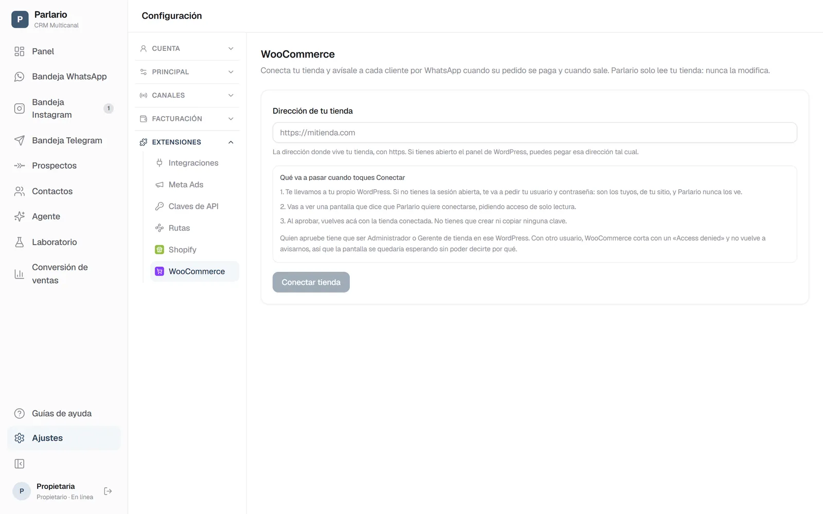 Ajustes → WooCommerce